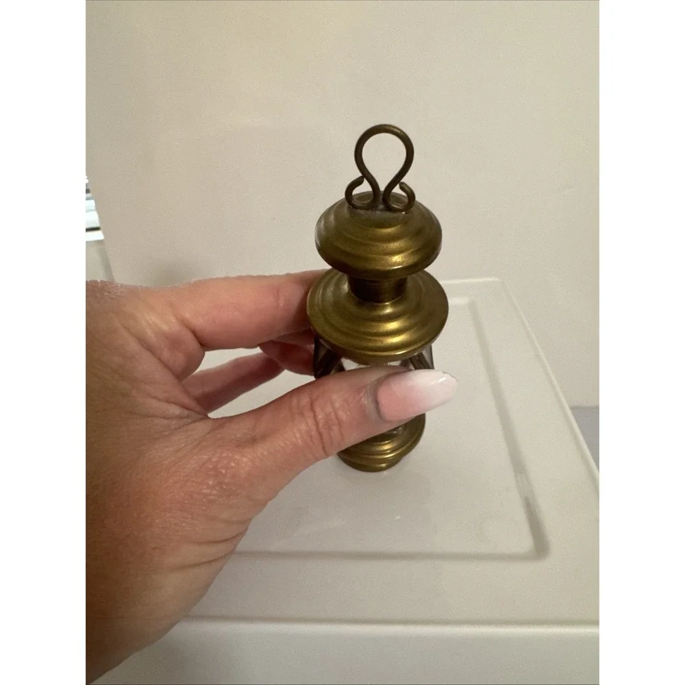 Vintage Miniature Brass Lantern Etched Glass Opening Door 4.5